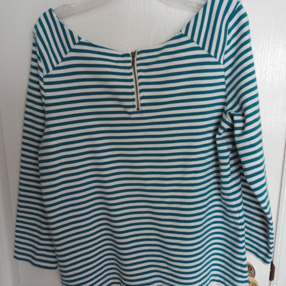 Old Navy White Teal Striped Long Sleeve Blouse - Picture 3 of 6